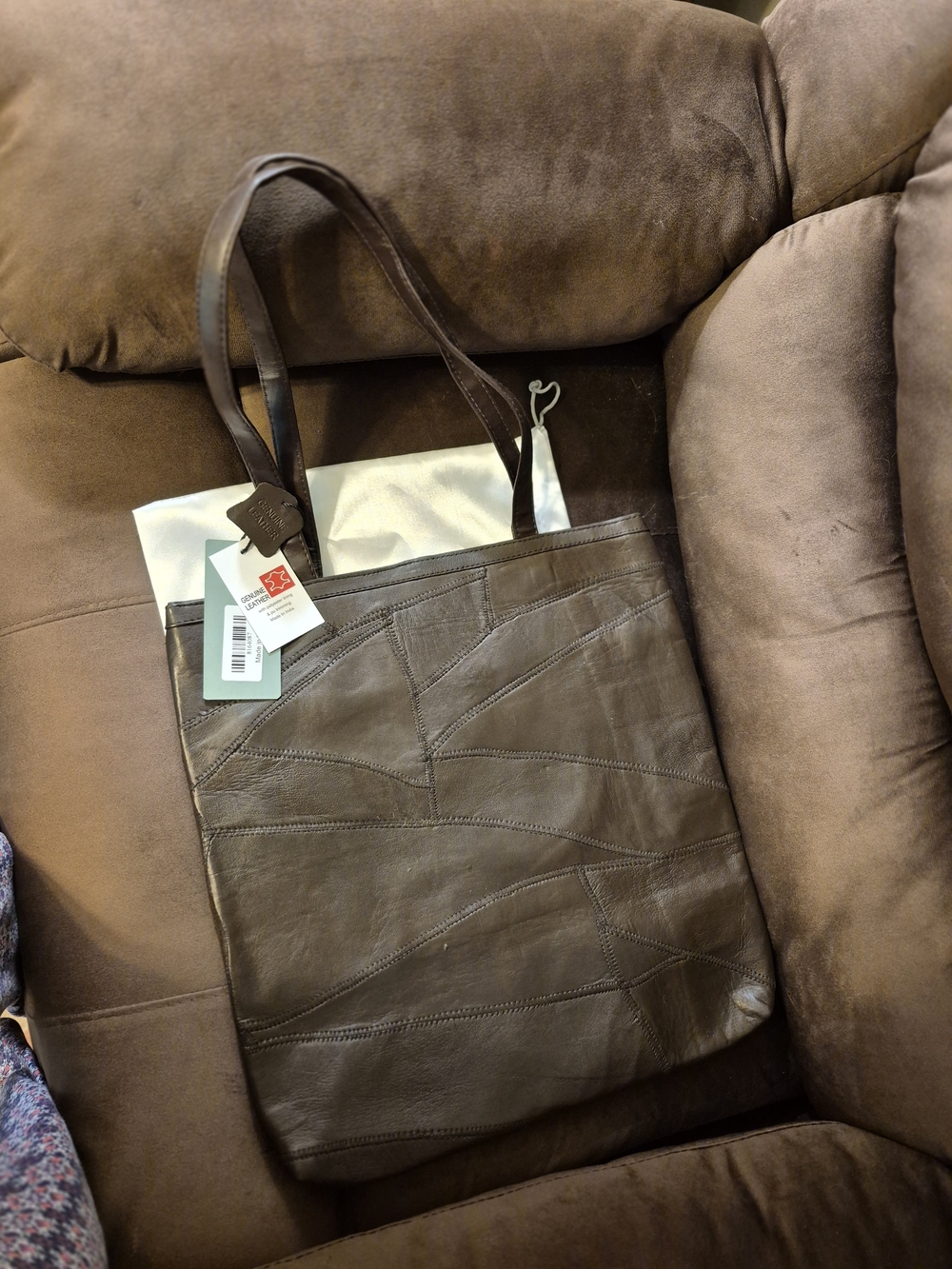 Patchwork-Stitched Leather Travel Tote in Brown